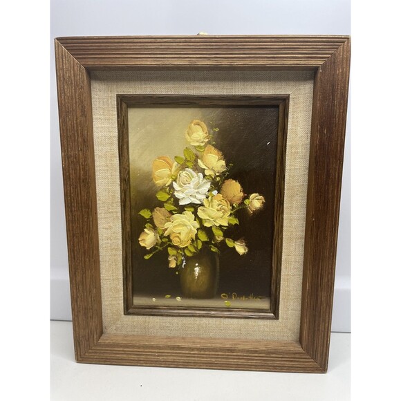 Vtg Original Oil Painting on Canvas Signed O'Donohue Framed "Roses in Vase" 5x7 - Picture 1 of 9